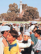 Children embrace one another on the occasion of Id-ul-Fitr at the Jama Masjid, Sector 20, Chandigarh.