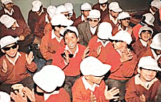 Visually impaired children of the Institute for the Blind, Sector 26, in a joyous mood during the Braille Day celebrations in Chandigarh on Thursday.