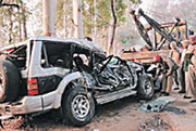his is what remains of the car in which famous Punjabi pop singer Gurdas Mann was travelling after it met with an accident near Kurali on Tuesday.