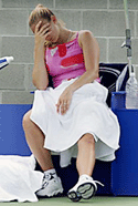 France's Mary Pierce holds her head in her hand during her third match against Paola Suarez of Argentina at the Australian Open in Melbourne on Saturday.