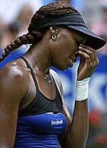 Venus Williams looks dejected during her semifinal loss to Martina Hingis of Switzerland at the Australina Open in Melbourne on Thursday.