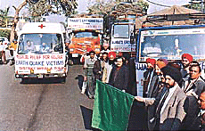 The Deputy Commissioner, Mr Jasbir Singh Bir, flags off trucks carrying relief material to Gujarat, in Patiala on Tuesday