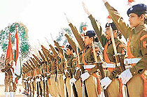 Recruits take the oath of allegiance at the passing-out parade at the Sector 26 RTC in Chandigarh on Wednesday. 