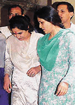 Bhawana Pandey (left) comes out of the Tis Hazari court in New Delhi on Monday. 