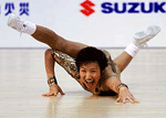 Sachiko Kataoka of Japan performs her aerobic dance routine in the individual women's final at the International Aerobic Championship in Tokyo on Sunday. Kataoka won the event with a score 9.45 points.