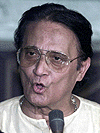 Trinamool Congress leader Ajit Panja at a news conference in Calcutta on Tuesday.  Reuters photo
