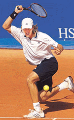 Arnaud Di Pasquale of France returns a forehand to Alex Calatrava of Spain during their second round match of the Monte Carlo Open in Monaco on Wednesday.