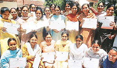 Students of vocational courses run by the All-India Womens Conference at Indira Bhavan, Sector 11, after receiving their certificates. 
