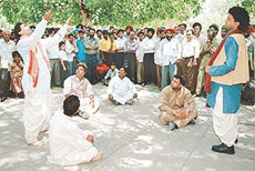Jag Musafir Jag, a street play by the Survival Art Group staged in Sector 17, Chandigarh, on Tuesday.