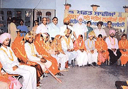 Newly wed couples after the marriage ceremony at Ramgarhia Girls’ College, Millerganj in Ludhiana, on Tuesday.