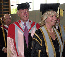 Former US President Bill Clinton (centre), pictured minutes before being awarded an honorary degree by Queen's University, Belfast, Northern Ireland, on Thursday. 