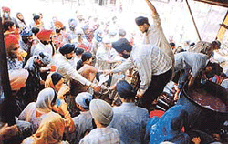 Chhabeels being organised outside Gurdwara Dukhniwaran Sahib, Ludhiana, to mark the Martyrdom Day of Guru Arjan Dev Ji on Saturday.