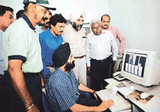 Chandigarh Home Secretary R.S. Gujral watches his swing recorded in the swing analysis software installed at the Chandigarh Golf Range on Tuesday.