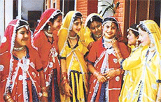 Children participate in Bhojpuri dance at a schools annual prize distribution function in Ludhiana on Tuesday.