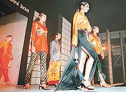 Models display the creations of budding NIIFT designers who lend mettle to Anukama 2001 at a hotel in Chandigarh on Wednesday night. 