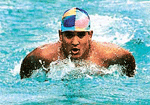 Vishv Pratap Goyal on his way to win the gold medal in 100 meteeer buterfly in a swimming competetion at Sector 23 on Friday. 