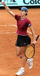 Cara Black of Zimbabwe reacts after winning her match against Conchita Martinez of Spain in the third round of the French Open at Roland Garros Stadium on Saturday.