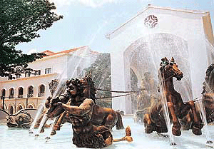 The Greco-Roman fountains designed by Zarine for her Bangalore resort