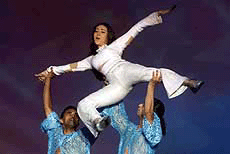 Bollywood actress Karishma Kapoor performing a dance at a Sansui viewers choice movie awards function held in New Delhi on Saturday.