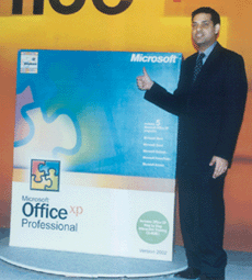 Rajiv Kaul speaking at the Office XP launch in New Delhi on Thursday.