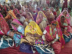 Bhuj : Village women busy on their art craft at a small exhibition in Bhuj where Prime Minister Atal Behari Vajpayee came to visit on Monday.