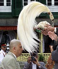 Chief Royal Priest Keshriraj Pandey crowns Nepal's new King Gyanendra