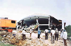 A scene of the demolished front of Megha Resorts.