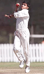 Indian bowler and captain Sourav Ganguly in action on the third and last day of the match against Zimbabwe's CFX Academy in Harare on Monday. 