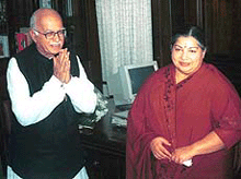Union Home Minister L. K. Advani with Tamil Nadu Chief Minister J. Jayalalitha in New Delhi on Wednesday. 