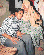 Avtar Singh, who was reportedly beaten up by ASI Nirmal Singh of Nayagaon police station, at his residence in Nayagaon, on Wednesday. 