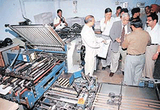 The UT Administrator, Lieut-Gen J.F.R. Jacob (retd), on his second surprise visit to Government Printing Press, Chandigarh, on Thursday. 