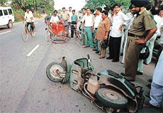Another victim of rashness: A scooterist was rushed to hospital after his scooter rammed into a rickshaw which was crossing the road median opposite the Tribune office in Sector 29 of Chandigarh on Monday.
