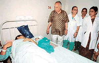 Prof A.N. Gupta, a former Head of the Obstetrics and Gynaecology Department, PGI, takes a round after inaugurating the maternity ward of the PGI in Chandigarh on Monday.