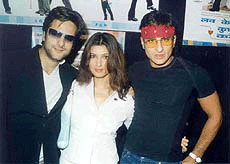 Fardeen Khan, Twinkle Khanna and Saif Ali Khan, the stars of "Love Ke Liye Kuch Bhi Karega," at a party in Mumbai on Monday night to celebrate success of music of the film. 