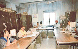 Employees of the Punjab Irrigation Department, housed in Sector 34, Chandigarh, take recourse to hand-made fans as power supply to their office remains snapped for the fifth month in succession.
