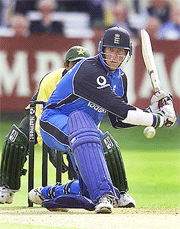 England batsman Marcus Trescothick swings at the ball against Pakistan on Tuesday, during their one-day international cricket series at Lords Cricket Ground. Trescothick scored a century. 