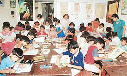 Children participate in a summer creative workshop at Bama Academy of Fine Arts, Sector 9, Panchkula, on Wednesday. 
