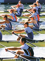 Six teams of lightweight culls row during the first day of heats in the Zurich Rowing World Cup in Seville on Thursday.