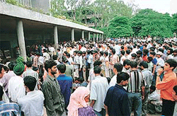 The film Gadar which was released in Chandigarh on Friday, had crowds vying for tickets outside the cinema hall.