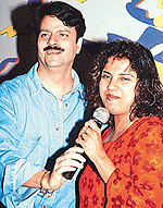 Singer Hema Sardesai and music director Jawahar Wattal pose for mediapersons on her arrival at a local disco on Saturday. 