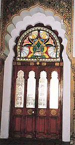 Stained glass windows at the Durbar Hall of Lakshmi Vilas Palace
