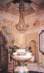 Italian  bronze and marble bowl in the foyer of the palace