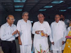 The Haryana Chief Minister, Mr Om Prakash Chautala, releases a book at a function in Haryana Panchayat Bhavan, Chandigarh, on Tuesday.