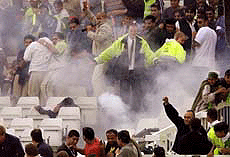 Fireworks explode in the stand at Trent Bridge, Nottingham, during the Pakistan's match against Australia, on Tuesday. 