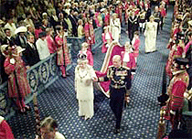 Queen Elizabeth II walks through the Royal Gallery accompanied by the Duke of Edinburgh for the State Opening of Parliament on Wednesday.