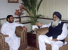 Punjab Chief Minister Parkash Singh Badal meeting with Union Civil Aviation Minister Sharad Yadav in his office to expedite the work of Amritsar International Airport on Thursday.