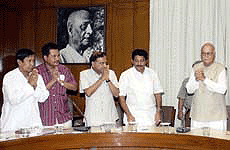 Union Home Minister L. K. Advani at the All-Party Meeting on Manipur at North Block in New Delhi on Saturday.