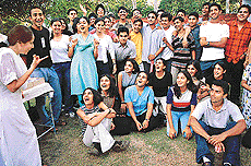 Participants on the concluding day of the young adult camp organised by the Art of Living in Chandigarh on Sunday.