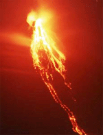 Lava flows from the mouth of Mayon volcano at the start of a series of eruptions on Sunday, forcing thousands of villagers to evacuate.