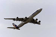 An Airbus 340-600 flies during the 44th Paris Air Show over Bourget airport on Sunday. 